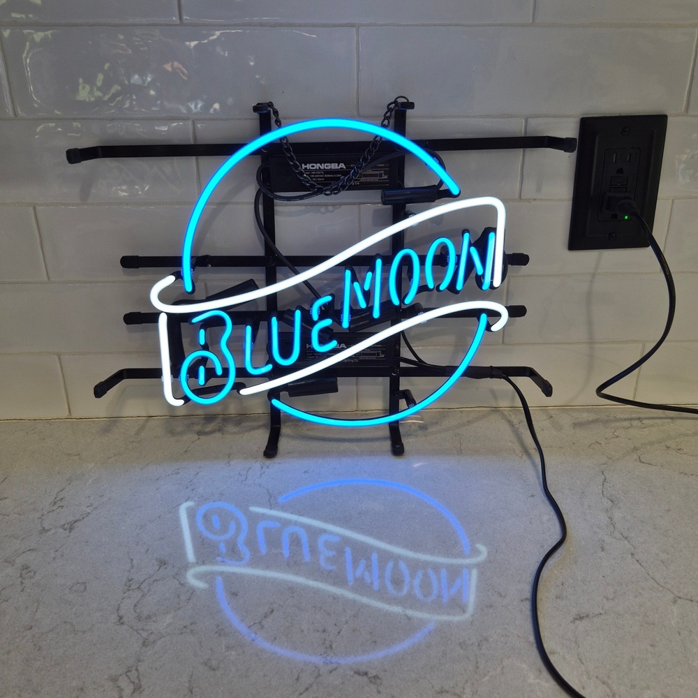 Blue Moon Beer Neon Sign Real Glass Tubing Bar Brewery Decor